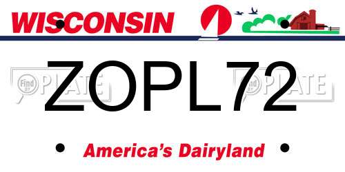 ZOPL72 Wisconsin License Plate