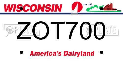 ZOT700 Wisconsin License Plate