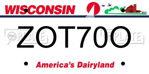 ZOT70O Wisconsin License Plate