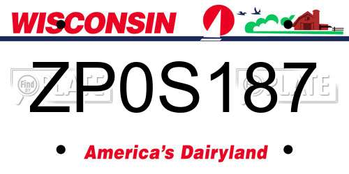 ZP0S187 Wisconsin License Plate