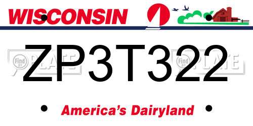 ZP3T322 Wisconsin License Plate