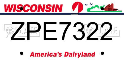 ZPE7322 Wisconsin License Plate