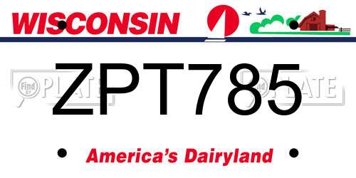 ZPT785 Wisconsin License Plate
