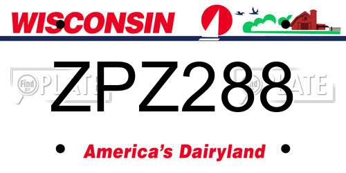 ZPZ288 Wisconsin License Plate