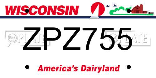 ZPZ755 Wisconsin License Plate