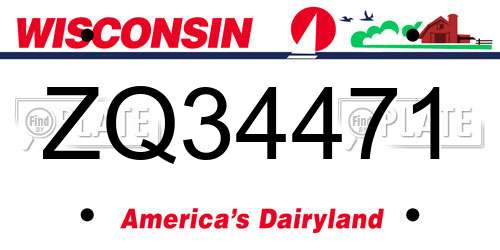 ZQ34471 Wisconsin License Plate