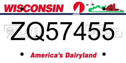 ZQ57455 Wisconsin License Plate