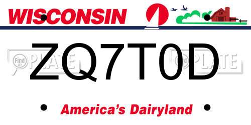 ZQ7T0D Wisconsin License Plate