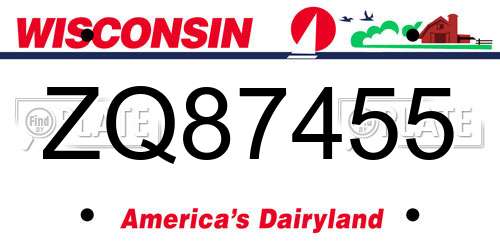 ZQ87455 Wisconsin License Plate