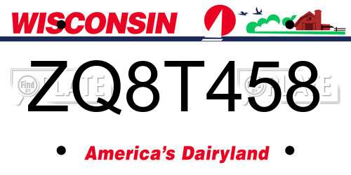 ZQ8T458 Wisconsin License Plate