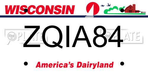 ZQIA84 Wisconsin License Plate