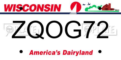 ZQOG72 Wisconsin License Plate