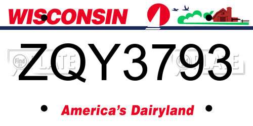 ZQY3793 Wisconsin License Plate