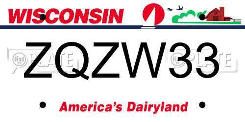 ZQZW33 Wisconsin License Plate