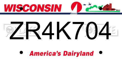ZR4K704 Wisconsin License Plate