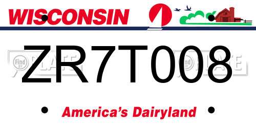 ZR7T008 Wisconsin License Plate