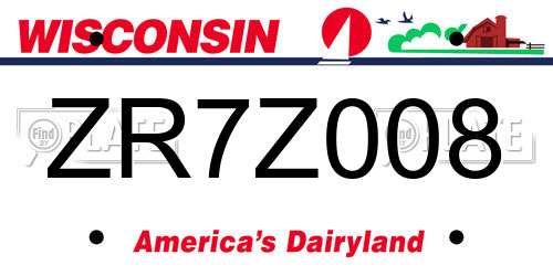 ZR7Z008 Wisconsin License Plate