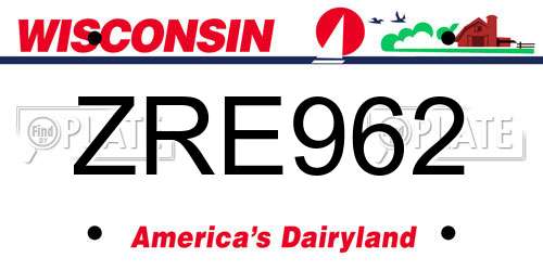 ZRE962 Wisconsin License Plate