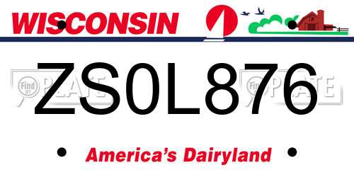 ZS0L876 Wisconsin License Plate
