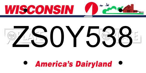 ZS0Y538 Wisconsin License Plate