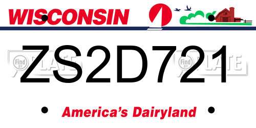 ZS2D721 Wisconsin License Plate
