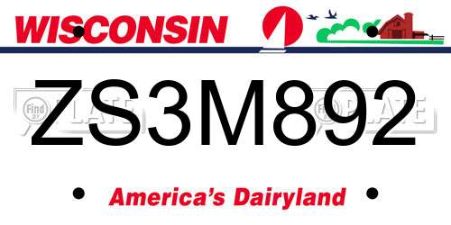 ZS3M892 Wisconsin License Plate