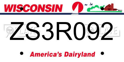 ZS3R092 Wisconsin License Plate
