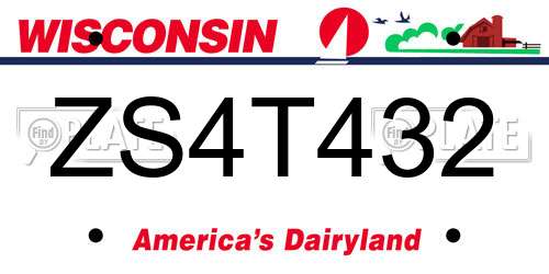 ZS4T432 Wisconsin License Plate