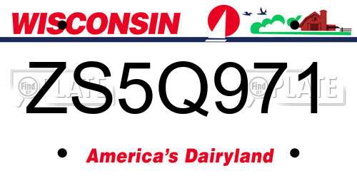 ZS5Q971 Wisconsin License Plate