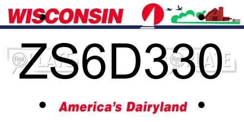 ZS6D330 Wisconsin License Plate