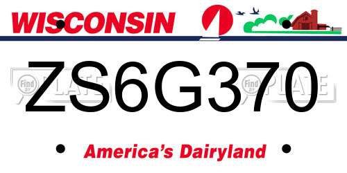 ZS6G370 Wisconsin License Plate