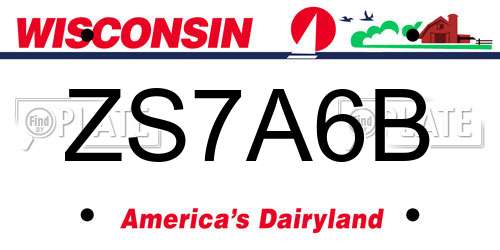 ZS7A6B Wisconsin License Plate