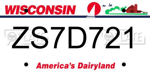 ZS7D721 Wisconsin License Plate