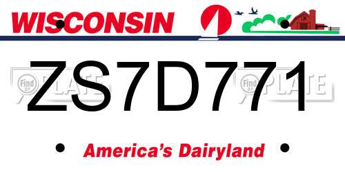ZS7D771 Wisconsin License Plate