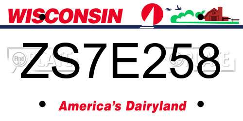 ZS7E258 Wisconsin License Plate