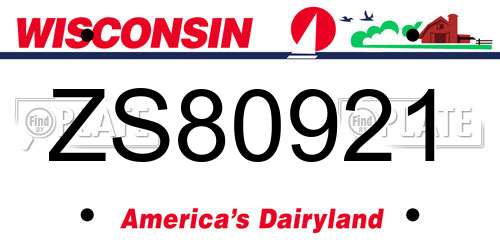 ZS80921 Wisconsin License Plate