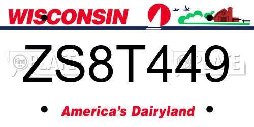 ZS8T449 Wisconsin License Plate