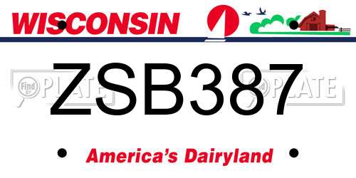 ZSB387 Wisconsin License Plate