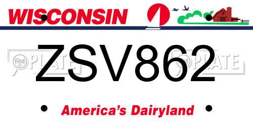 ZSV862 Wisconsin License Plate