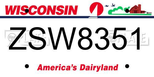 ZSW8351 Wisconsin License Plate