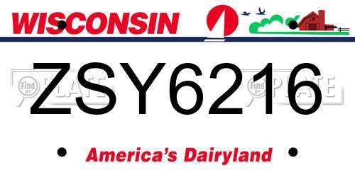 ZSY6216 Wisconsin License Plate