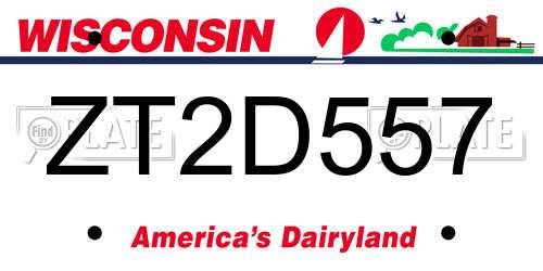 ZT2D557 Wisconsin License Plate