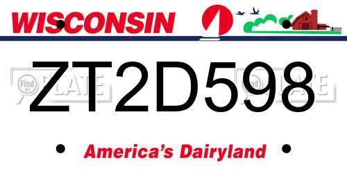 ZT2D598 Wisconsin License Plate
