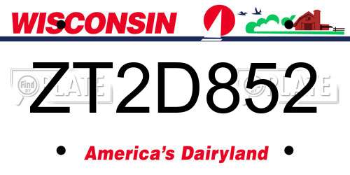 ZT2D852 Wisconsin License Plate