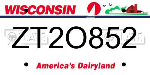 ZT2O852 Wisconsin License Plate