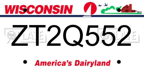 ZT2Q552 Wisconsin License Plate