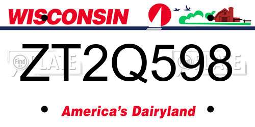 ZT2Q598 Wisconsin License Plate