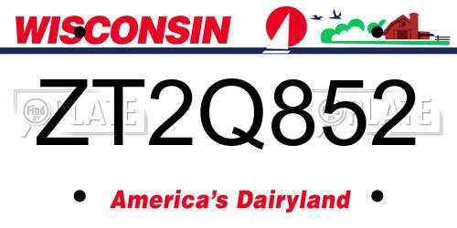 ZT2Q852 Wisconsin License Plate