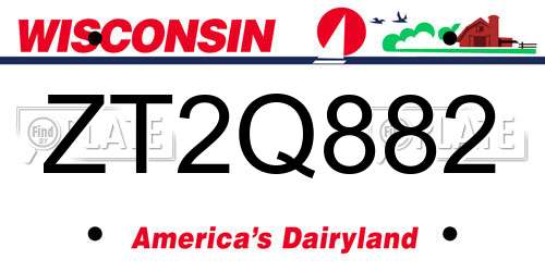 ZT2Q882 Wisconsin License Plate