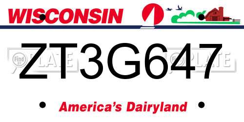 ZT3G647 Wisconsin License Plate